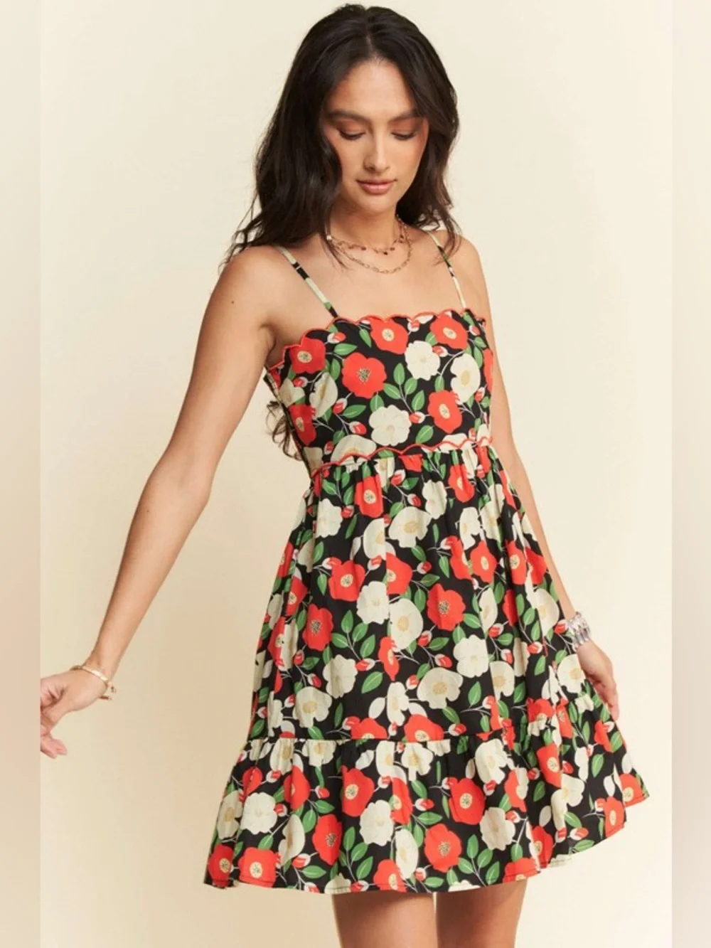 Davi & Dani Floral Scalloped Cutout Back Mini Dress🆕 - Picture 5 of 10